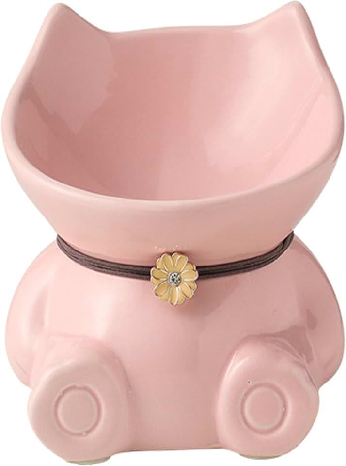 Disoza Ceramic Raised Cat Bowls for Indoor Cats 5.8 Inch Pink Cute Elevated Food Bowls 15° Tilted Whisker Friendly Water Bowl Dishwasher Safe Puppy Feeding Set Supplies Dog Accessories
