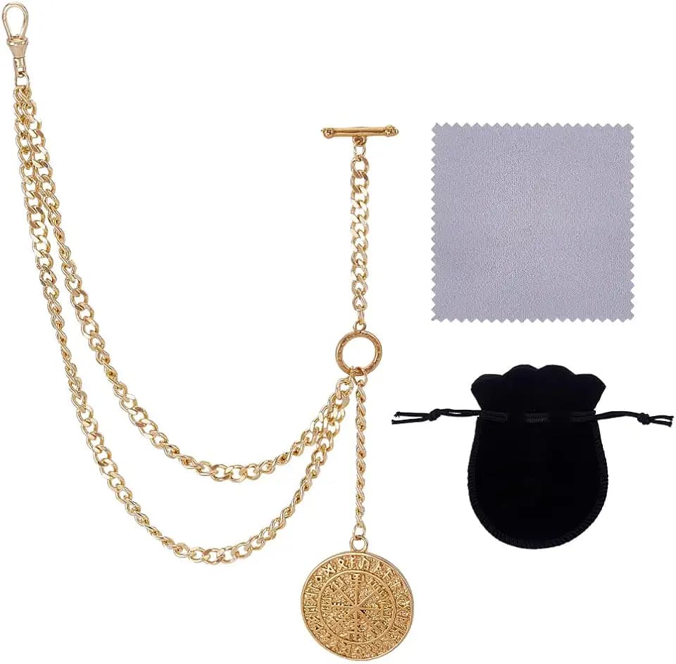 PH PandaHall Goldene Pocket Watch Chain 304 Rostfreier Stahl Albert Vest Chain 31cm Vintage Double Albert Pocket Watch Chain für Männer Formelle Veranstaltungen