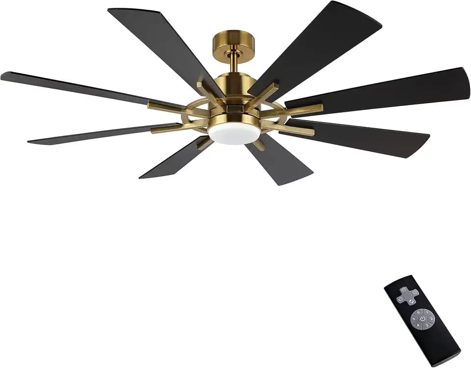 WINGBO 72" DC Ceiling Fan with Lights and Remote, Gold and Black Ceiling Fan w/ 3 Downrods, 8 Plywood Blades, 6-Speed Reversible DC Motor, Modern Ceiling Fans Indoor for Kitchen Bedroom Living Room