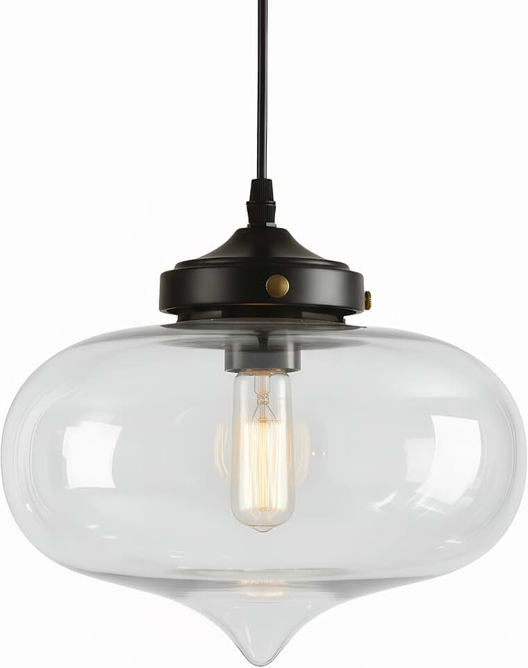 27cm Moderne Glas Pendelleuchte mit Schwarzer Metallfassung, Vintage Industrielle Hängelampe, E27 Deckenleuchte für Kücheninsel Esszimmer Schlafzimmer Bar (Transparent)