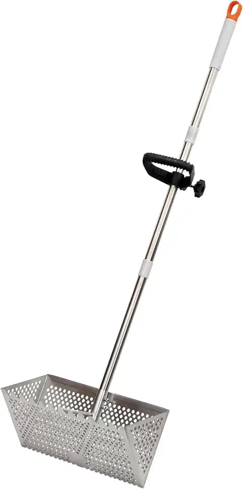 Sand Flea Rake, Detachable Long Handle Sand Sifter for The Beach, The Shark Tooth Screen Comes with a 16in Wide Drain Screen