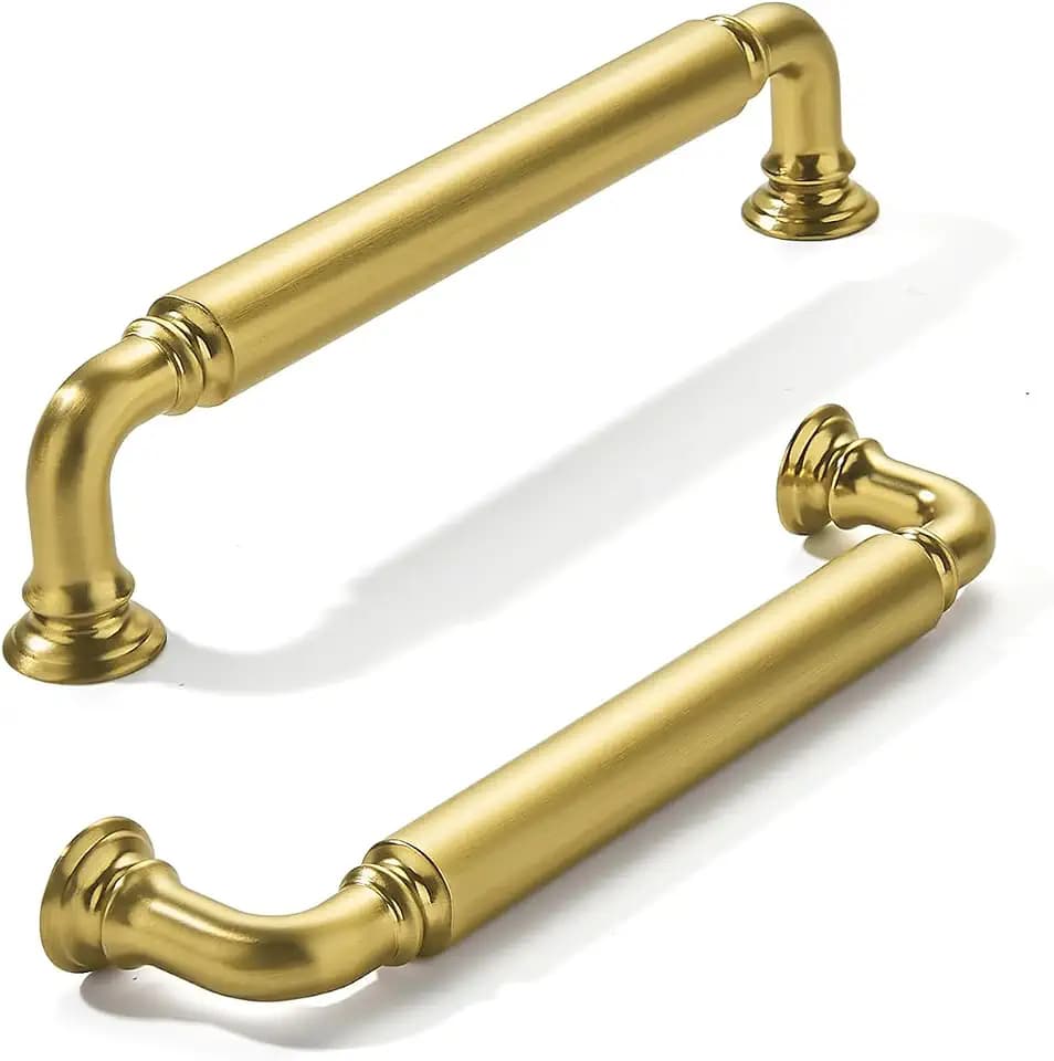 khtumeware 2-Pack Vibrant Brushed Brass Cabinet Pulls Modern Heavy-Duty Solid 5 Inch(128mm) Hole Center Drawer Pulls Cabinet Hardware Suitable for Kitchen Cabinets Bathrooms