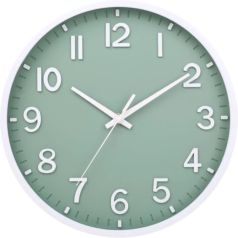 25 cm Lautlos Wanduhr Ohne Tickgeräusche, Moderne Batteriebetriebene Uhr | für Zuhause,Wohnzimmer, Schlafzimmer, Küche,Büro, Wanddekoration (Grün Weiß,25CM)