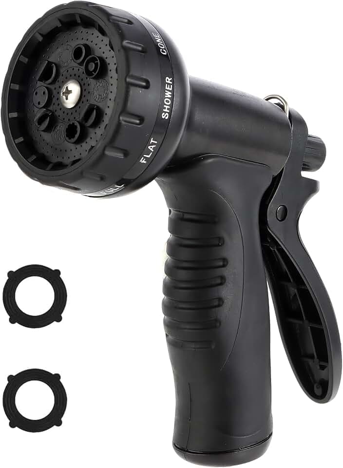 Garden Water Hose Nozzle ABS Water Spray Nozzle with 10 Spray Modes Suitable for Watering Plants, Iawns and Gardens, Car Washing, Cleaning, Showering Pets and Outdoor Fun, Black