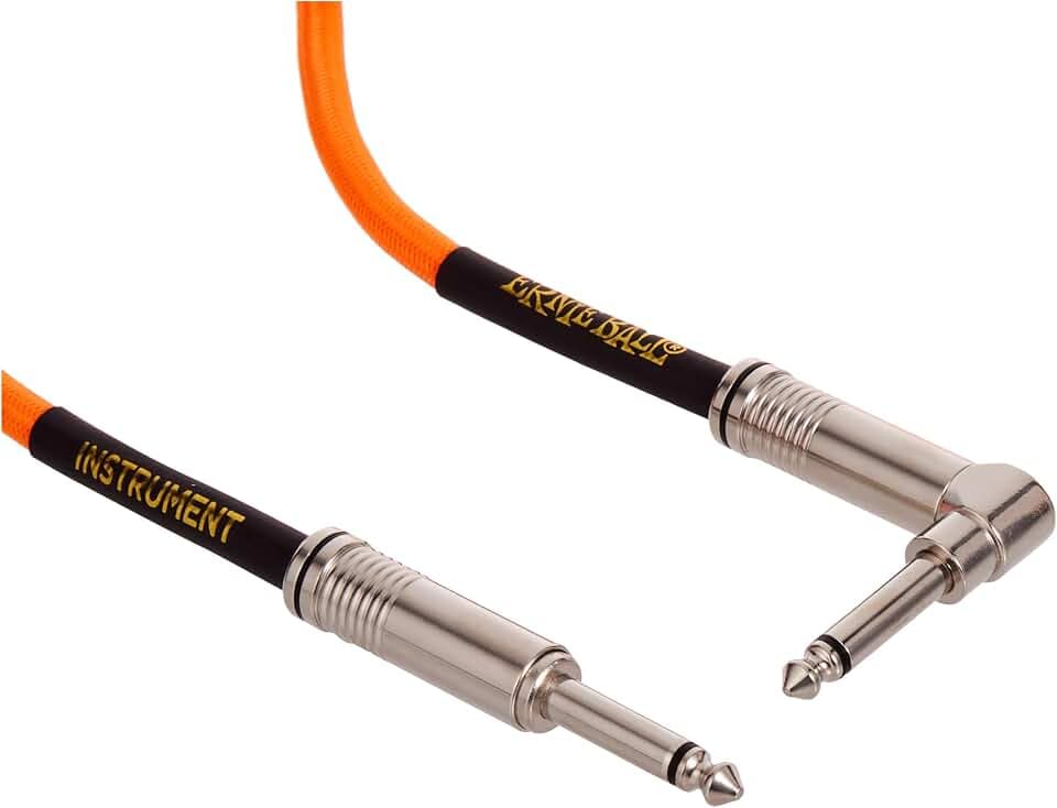 Ernie Ball Braided Instrument Cable, Straight/Angle, 10ft, Neon Orange (P06079)