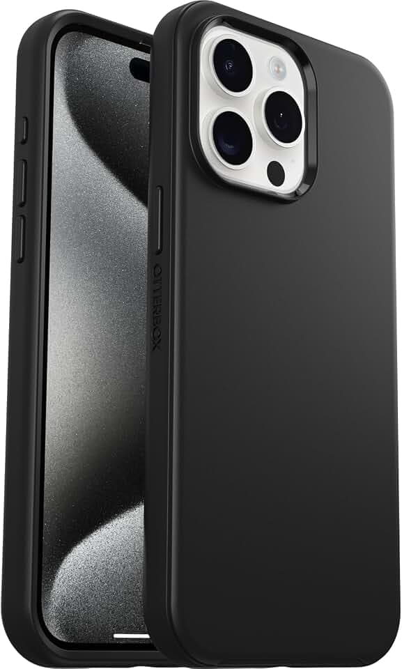 OtterBox iPhone 15 Pro MAX (Only) Symmetry Series Case - BLACK, snaps to MagSafe, ultra-sleek, raised edges protect camera & screen (ships in polybag, ideal for business customers)
