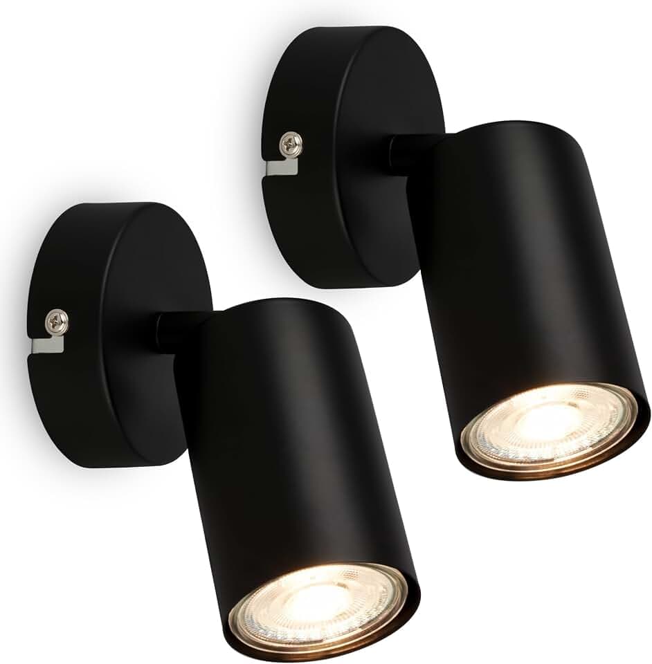 BRILONER - 2er Set Wandleuchten innen schwenkbar, GU10 Fassung, max. 9 W, Leselampe, Wohnzimmerlampe, Lampe, Wandlampe, Küchenlampe, Flurlampe, Schlafzimmer, Wandbeleuchtung, 8x15,5 cm, Schwarz