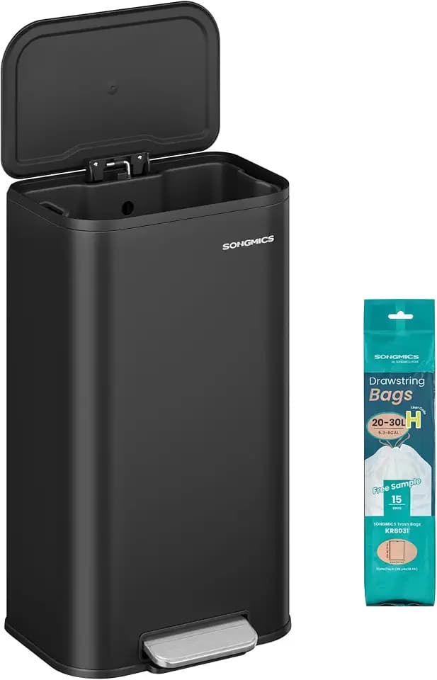 SONGMICS Kitchen Trash Can, 8-Gallon (30 L), Stainless Steel, Soft Close