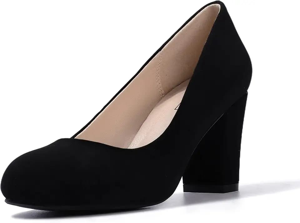 IDIFU Women's Low Chunky Block Closed Toe Heels Pumps