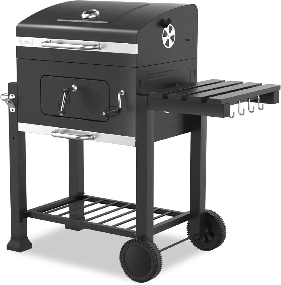 tepro Holzkohlegrill (Grillwagen) Toronto Click, Grillfläche: ca. 56 x 41,5 cm, BBQ mit Deckel, Edelstahl-Griff, Grillrost und Thermometer, Maße ca. 115 x 67 x 107 cm