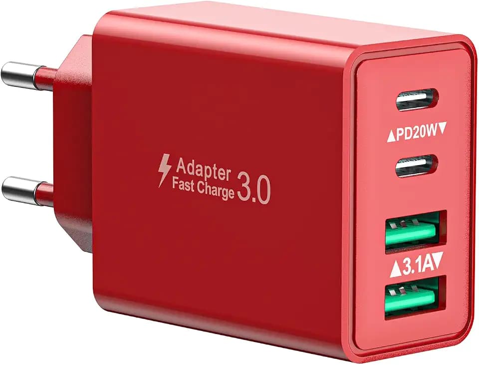 USB C Ladegerät, 40W 4-Ports USBC Stecker Mehrfach Schnellladegerät USB Ladestecker mit PD Adapter+QC Ladegerät für iPhone 17 16 15 14 13 Pro Max Plus 12 11, iPad, Samsung, Handys Fast Charger