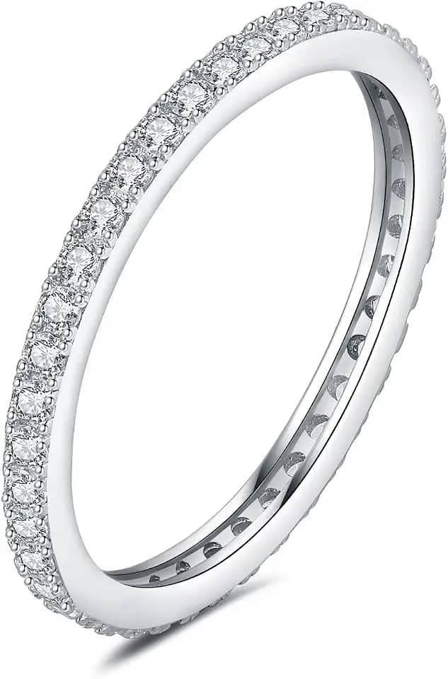JewelryPalace Modeschmuck Klassisch Moissanite Stapelring Eternity Ring Damen Schmal, Hochzeitsringe Silber 925 Trauringe Eheringe, Vorsteckring Bandring, Frauen Schmuck mit Stein