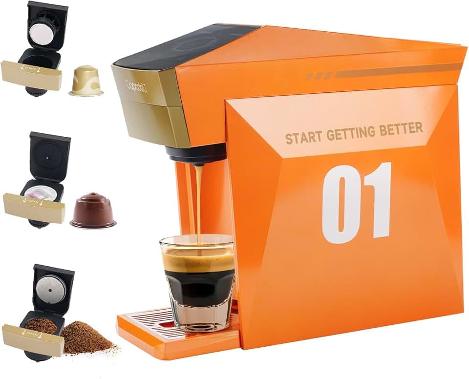 Espressomaschine, multifunktional, 3-in-1, 19 bar, für Nespresso Original/L'OR/Dolce Gusto/Gemahlener Kaffee (Orange)