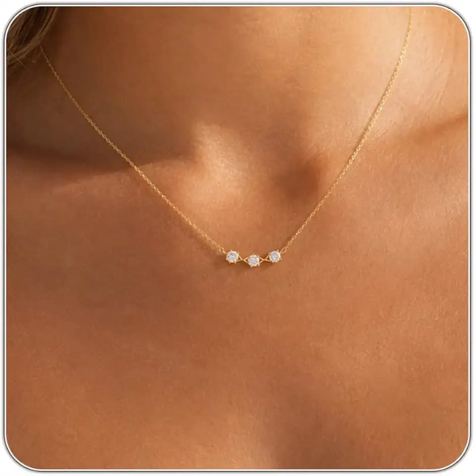 Gold Silver Necklace for Women, Dainty Cubic Zirconia Pendant Jewelry Gift