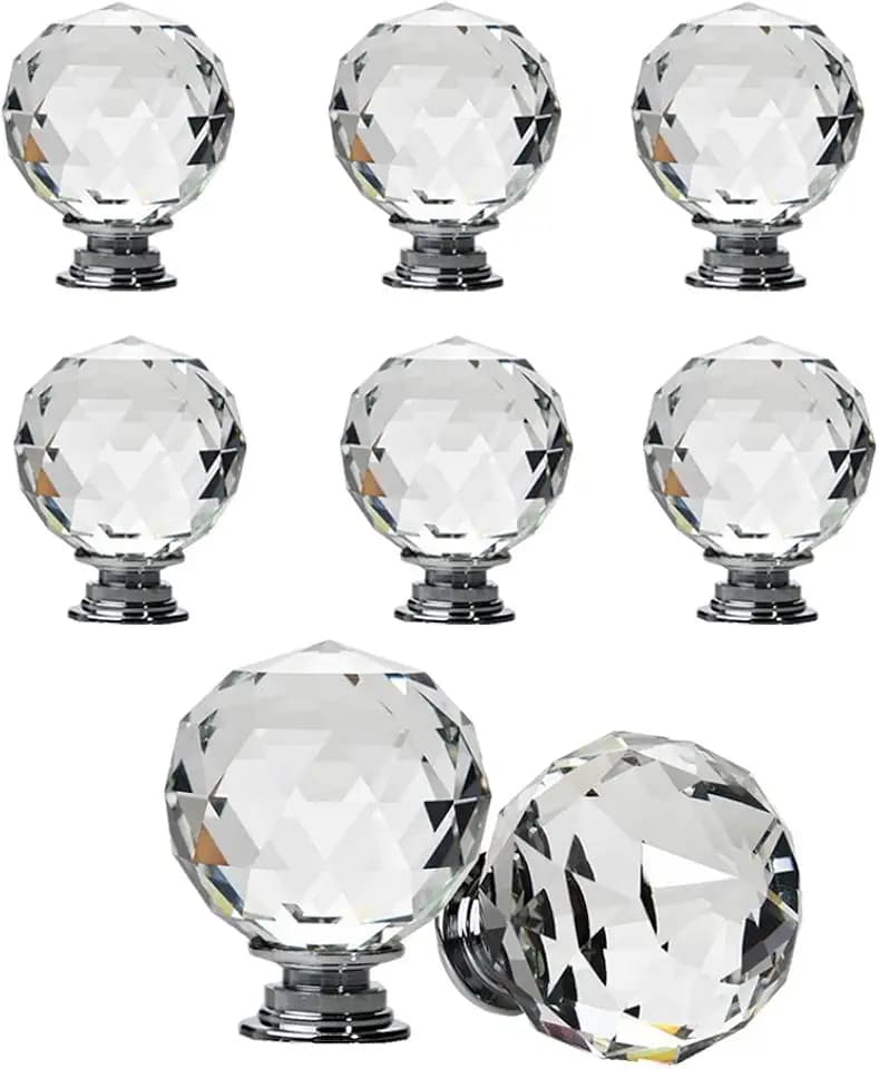 Schubladengriffe, kugelförmig, Kristall, 8 Stück 40 mm durchsichtig