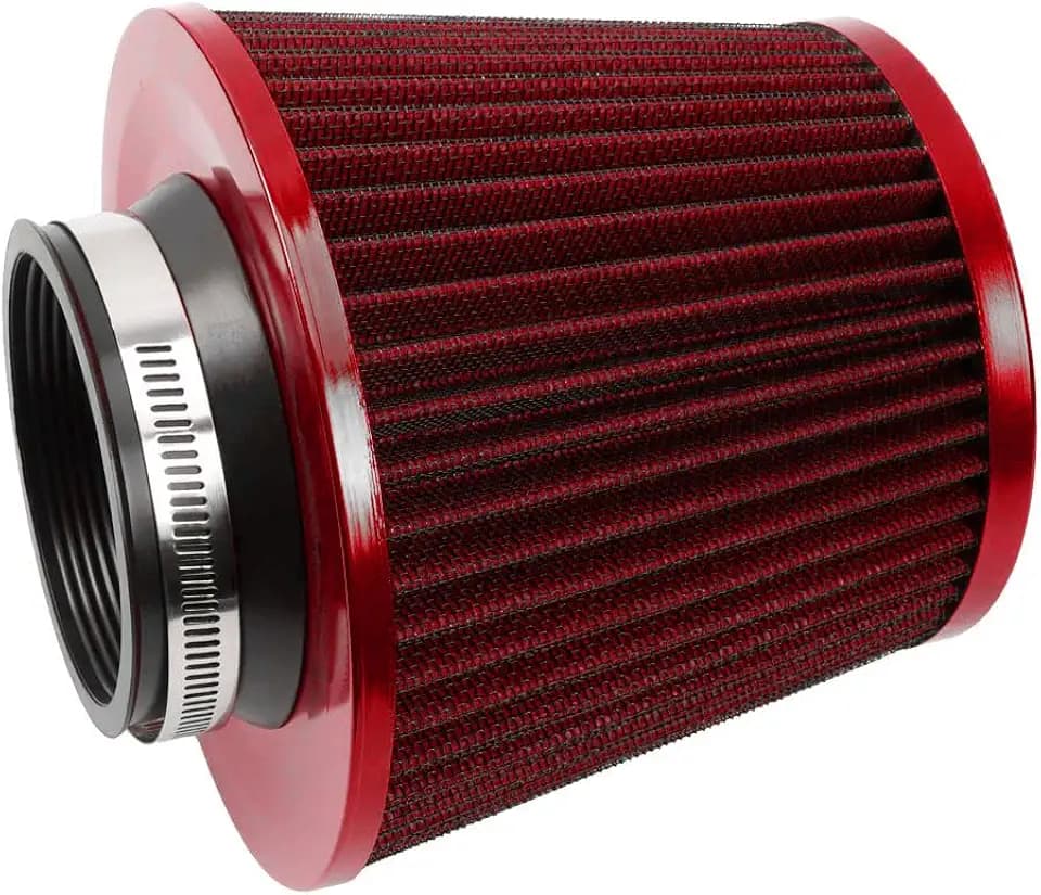 3-inch Cold Air Intake Filter 76mm, High Performance Clamp-On Engine Intake Air Filter, Washable Reusable & Universal Round Tapered Replacement Air Filter, Red