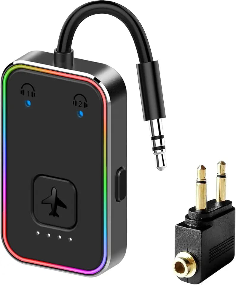 2026 Beeitzie Ultra Airplane Bluetooth 5.4 Transmitter for All Headphones, aptX LL, Supports 2 Headphones/AirPods, Wireless Audio Adapter for in-Flight, TV, Gym, Tablets，Metal Frame