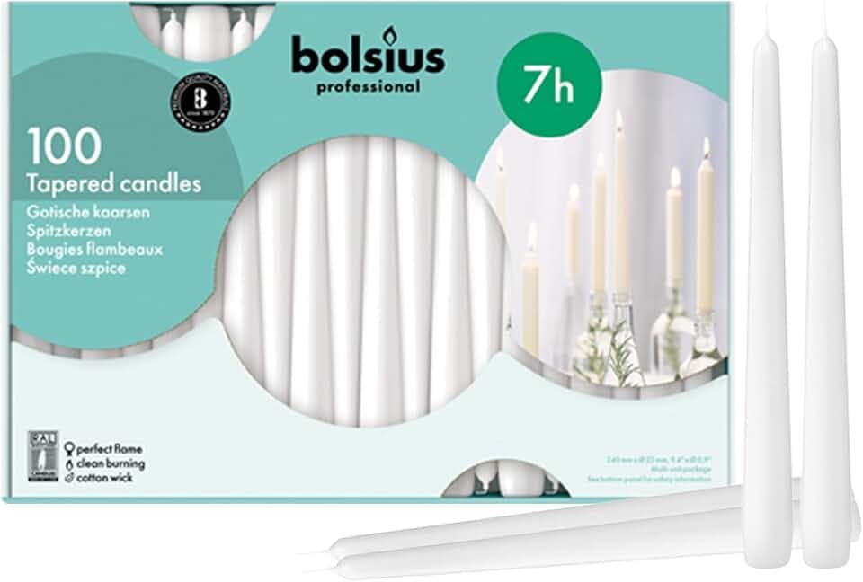Bolsius Spitzkerze 103400335502, 25,4 cm, weiß, 100 Stück