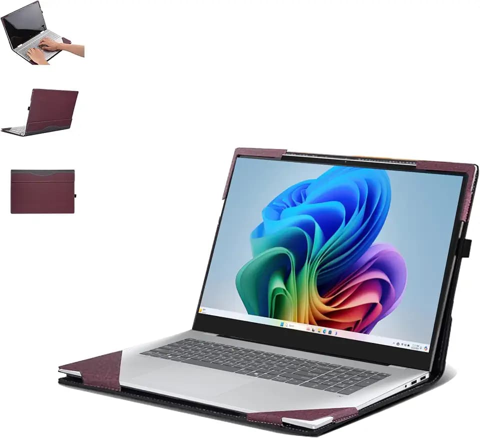 Laptop Case for HP OmniBook 7 17" Next Gen AI (17-dc0005na 17-dc0004na 17-dc0003na) Envy 17" Laptop (17-da0005na) [Not Other Models] PU Leather Protective Bag Detachable Shell (Wine red)