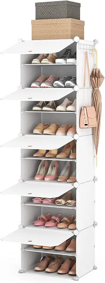 Vicye Schuhschrank, Schuhregal 10 Ebenen Schuhschrank Schmal Hoch für 20 Paar Schuhe, 43×32×153cm Schuhregal Platzsparend aus Kunststoff Schuhaufbewahrung für Flur Schlafzimmer Eingang, Weiß