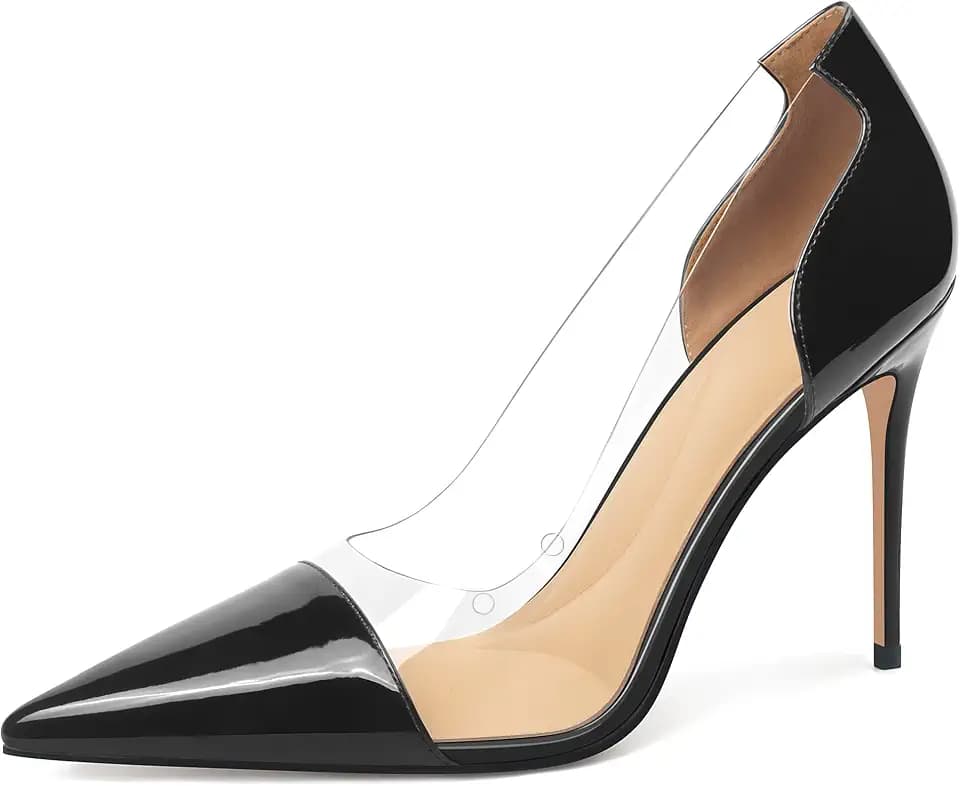 XINIUNIU Clear Heels for Women Transparent Pointed Toe Stiletto Pumps Slip On Closed Toe 4 Inch Bridal Evening Wedding Party Sexy Dress Shoes