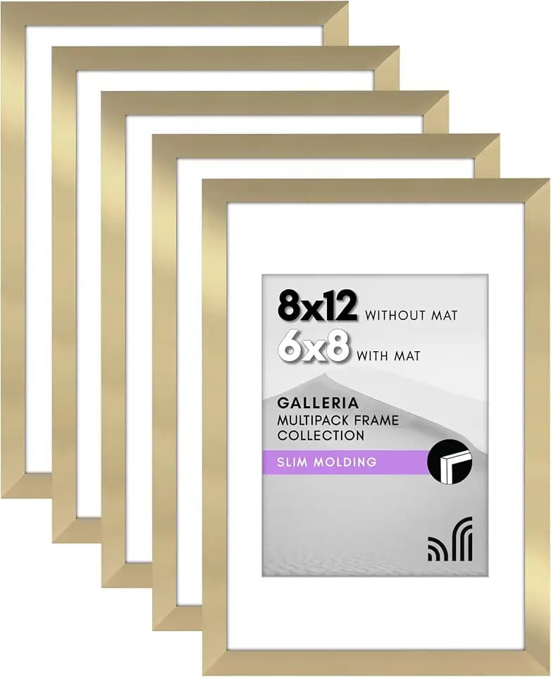 Americanflat 8x12 Picture Frame 5-Pack - Matted to 6x8 - Gold
