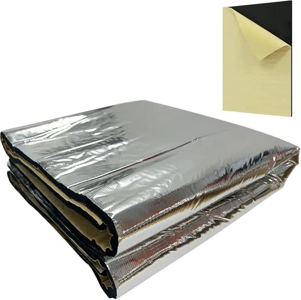 TroyStudio Self Adhesive Closed Cell Foam Acoustic Sound Proof Foam Panels, 35 x 25 x 0.25 inches 3 pcs Reflective Aluminum Foil Insulation Heat Shield, Sound Deadener for Cars, Windows, Doors, Pipes