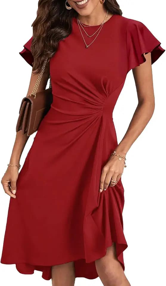 Cocktailkleid Damen Festliche Kleider Elegant Kurzarm Wickelkleid Partykleid Midikleid Bodycon Figurbetontes Sommerkleider