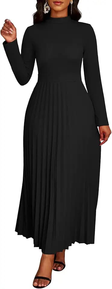 Nmoder Maxi Long Dress for Women, Pleated Church Empire Waist Dresses