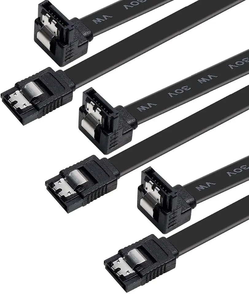 BENFEI SATA Cable III, 3 Pack SATA Cable III 6Gbps 90 Degree Right Angle with Locking Latch 18 Inch for SATA HDD, SSD, CD Driver, CD Writer - Black