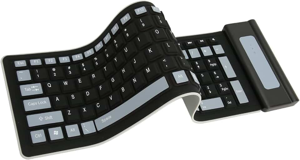 Bewinner Kabellose Faltbare Silikontastatur mit 103 Tasten - Tragbare Soft Touch Design, Wasserdicht & Leises Tippen, Aufrollbar mit USB Empfänger