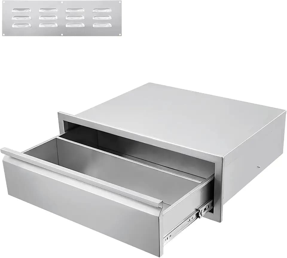GarveeHome 30" w x 10" h x 23" d Stainless Steel Outdoor Kitchen Drawers, Flush Mount Built-in 2-Drawer BBQ Access Storage – Enclosed Unit for Grill Islands & Outdoor Kitchens