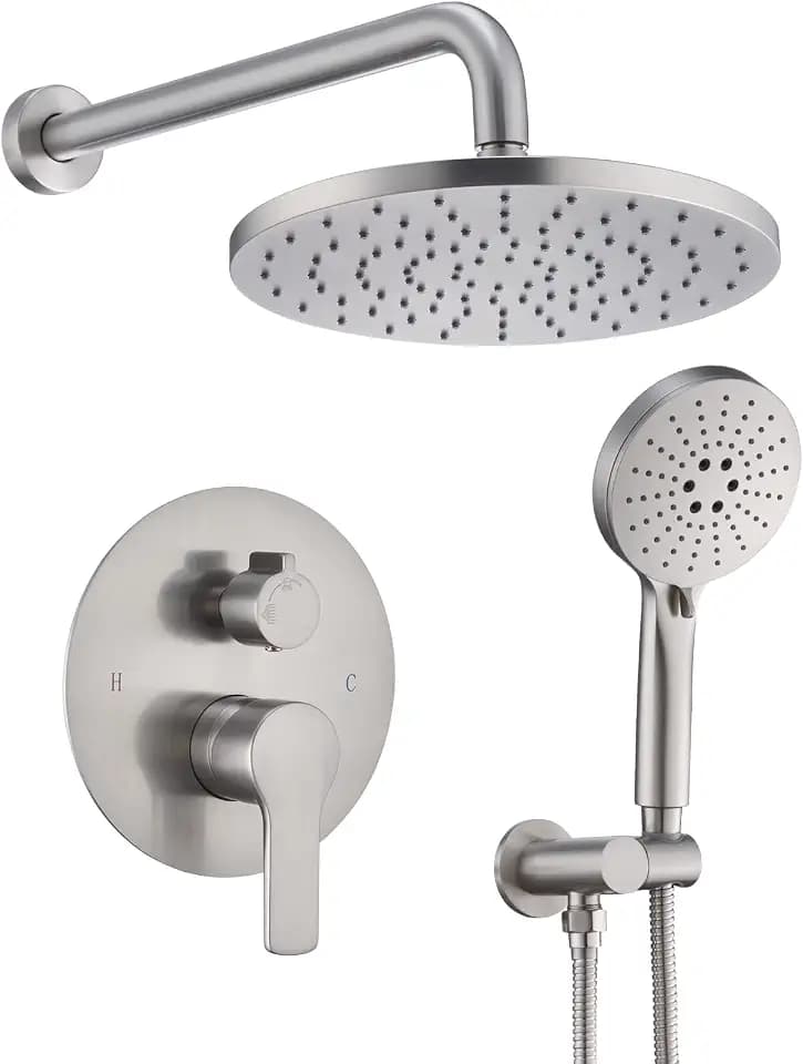 Iriber Brushed Nickel Shower Head with Handheld,Shower System Faucet Set
