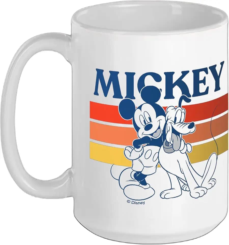 Disney Mickey And Friends Mickey And Pluto Retro Line Ceramic Mug, White, 15oz