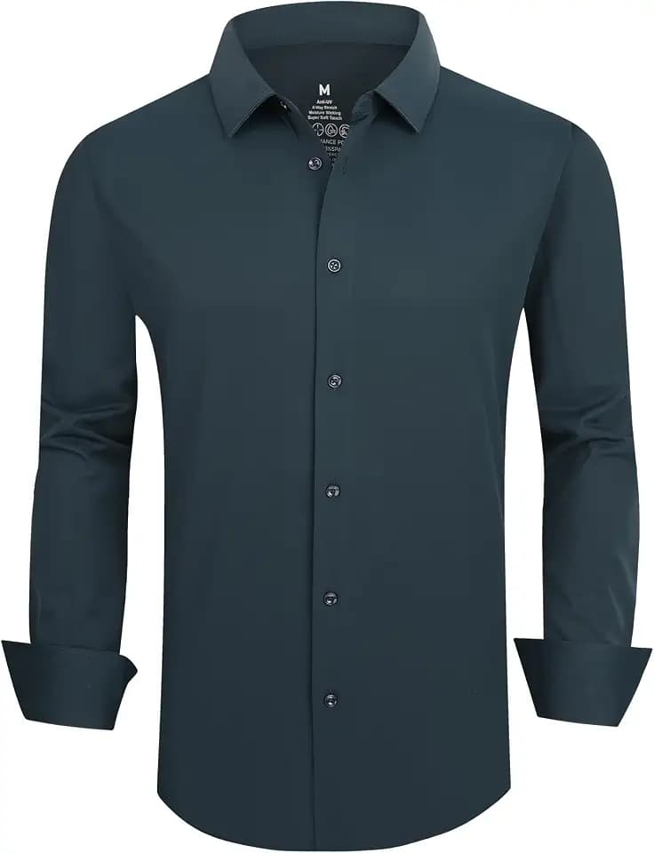 SAMERM Mens Dress Shirt Stretch Wrinkle Free Casual Button Down Shirts