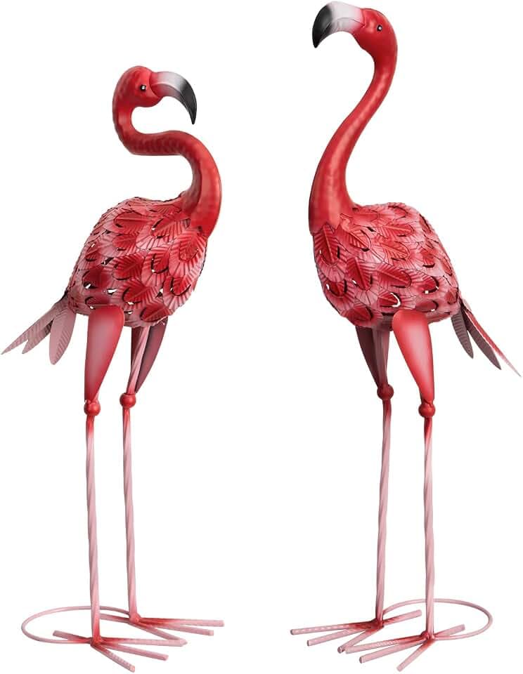 XONOR Metall-Flamingo Gartenfiguren roter Flamingo Gartenkunst Außenskulpturen für Zuhause, Terrasse, Rasen, Hinterhof-Dekor, 2er-Set