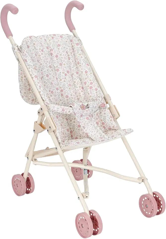 Little Dutch Puppenbuggy Puppenwagen klappbar aus Metall mit Soft-Griffen und Tasche - für Puppen von 33-46 cm, Soft Flowers rosa/weiß