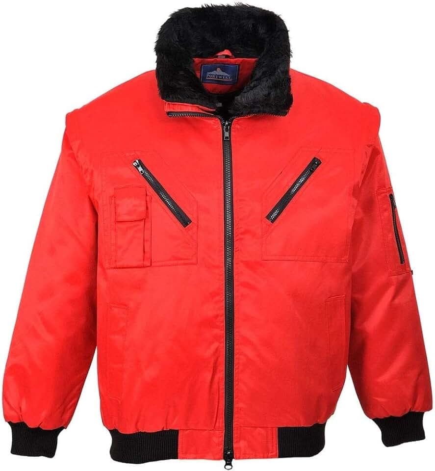Portwest PJ10 Pilotenjacke Polyester Winter Strickbündchen An Ärmel Langarm | Rot, L, UPF 50+, EN 342, Baumwolle, Taschen mit Reissverschluss, Strickbund Am Saum, 44 Taschen, Wasserdicht, Normalgröße