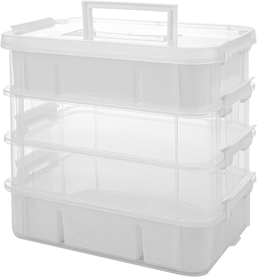 CraftGenes Craft Organizer, 4 Tier Storage Box with Removable Trays, White