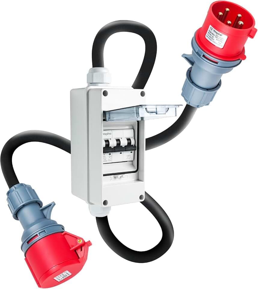 CEE Adapter 32A auf 16A 230V mit Leitungsschutzschalter,IP44 5 Pin Stecker und Kupplung mit 2,5 mm² CEE Verlängerungskabel