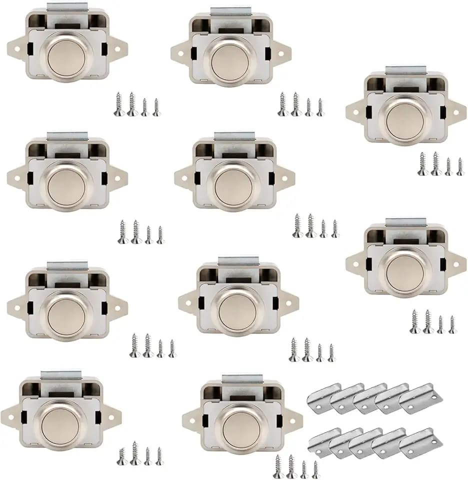 10 Stück Push Button Catch Door Lock,Door Lock Verriegelung 14-16mm Möbelschloss,Keyless Wohnmobil Verriegelung für Wohnmobile, Yachten, Boote, RV Camping Schrank, Wohnwagen (Perlnickel)