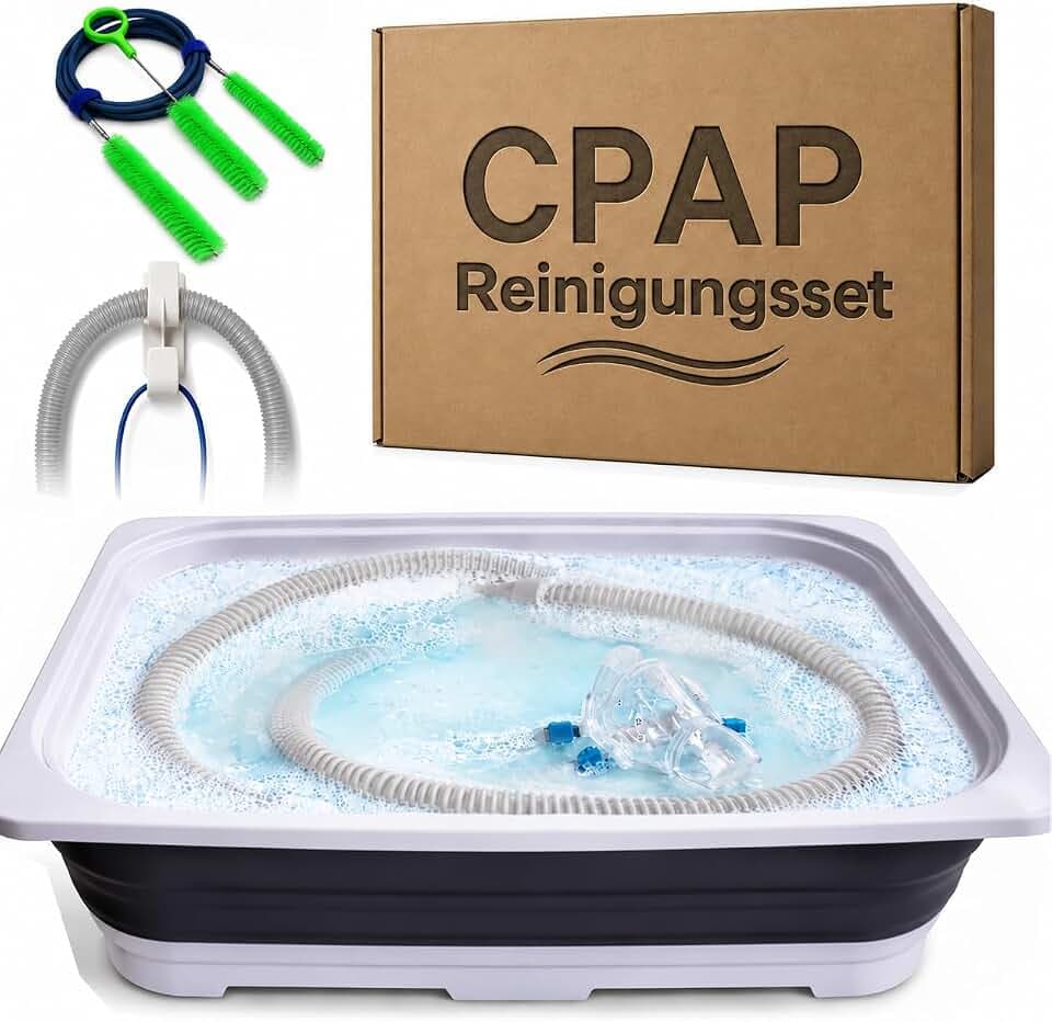 AVEEN CPAP & BiPAP Reinigungsset, CPAP Schlauchreinigungsbürste mit faltbarer Waschschüssel und Schlauch-Trocknungshaken, Zubehör für CPAP Schläuche und Masken