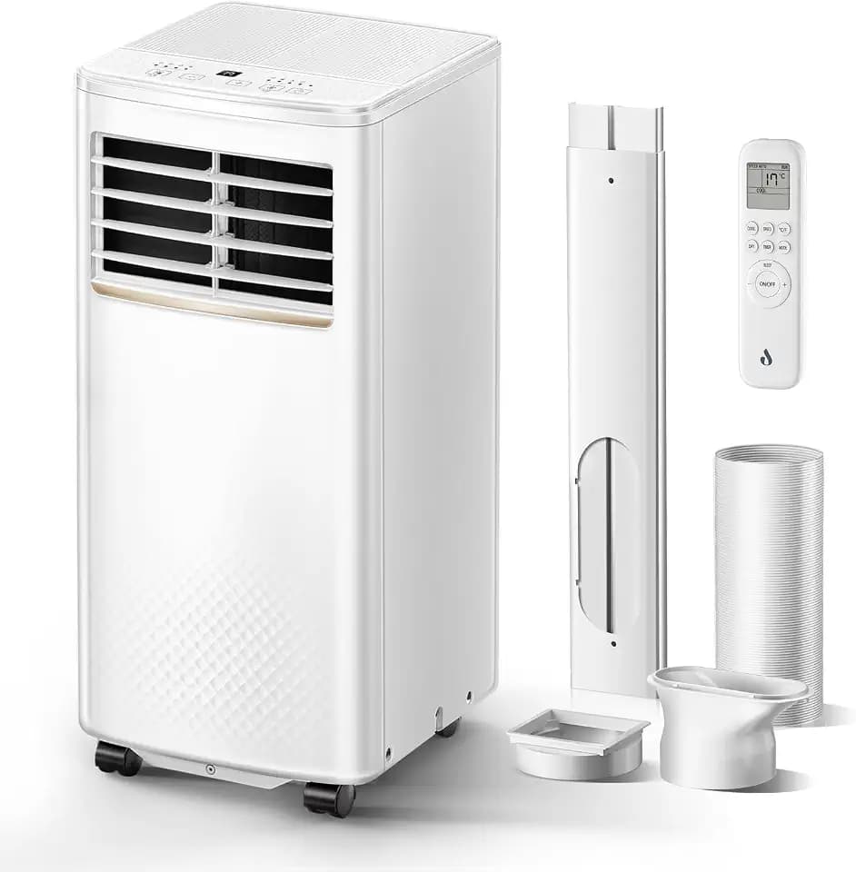 4 in 1 Mobile Klimaanlage, 9000 BTU Klimaanlage Mobil, Kühlung Entfeuchtung & Luftzirkulation, Fernbedienung 24H Timer Sleep-Modus, 2.6 kW bis 33㎡/90m³, mit Abluftschlauch & Fenster Montageset