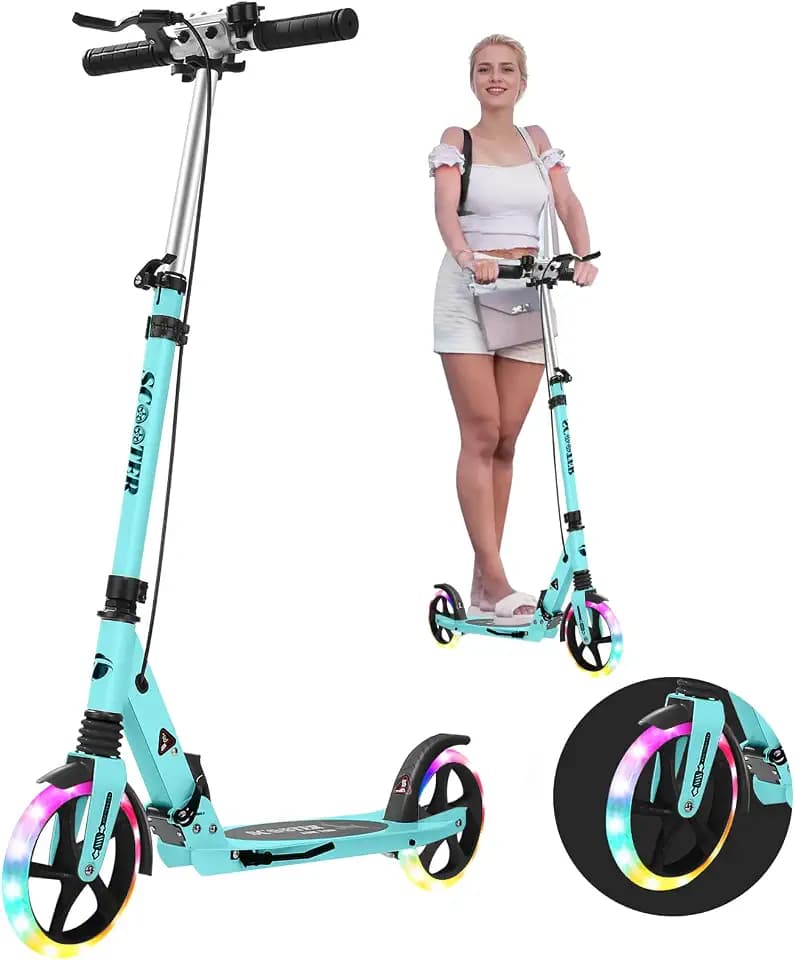 Kinder-Scooter ab 8–12 Jahren, schnell zusammenklappbare Handbremse für Erwachsene, Tretroller mit Tragegurt und höhenverstellbar, 200 mm große Räder für Erwachsene und Jugendliche von 11–15 Jahren
