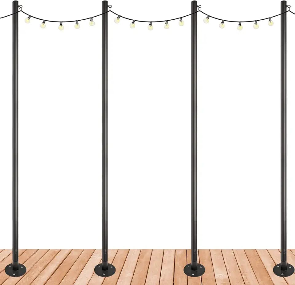 Premium String Light Poles - 4 Pack - Extends to 10 Feet – Deck Mount (Wood/Concrete)
