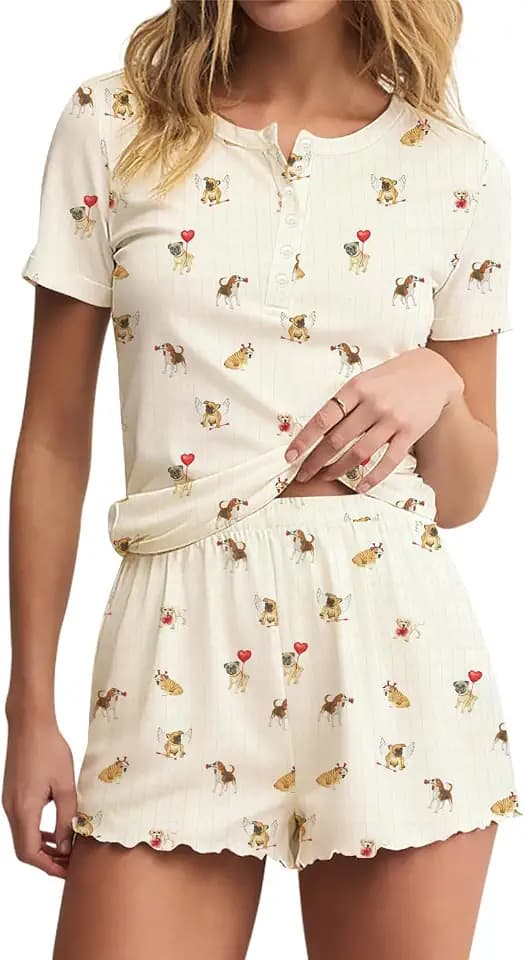 Lacozy Cute Pajama Sets for Women 2 Piece Short Pj Sets Woman Sleepwear