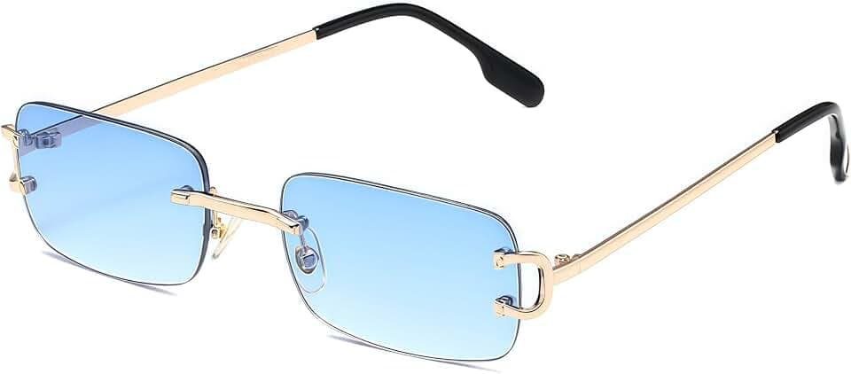 Randlose Rechteck Sonnenbrille Damen Herren Vintage Retro Rahmenlose Quadratische Brille