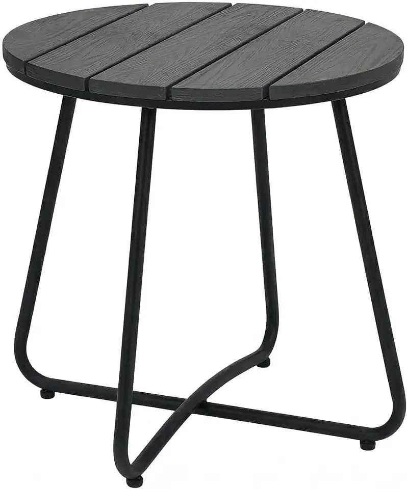 danpinera Outdoor Side Tables, HDPS Patio Table with Metal Legs, 18 Inch Outdoor Small Round Table for Garden, Backyard, Porch, Deck, Balcony, Poolside