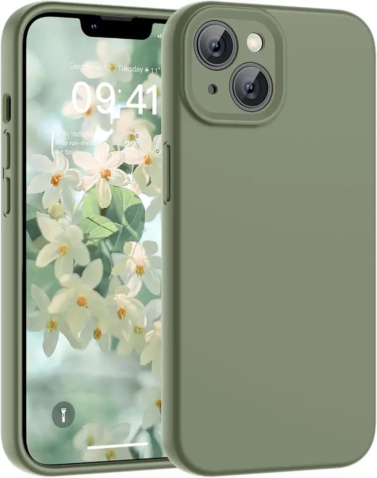 SUPFINE Designed for iPhone 14 Case,Premium Liquid Silicone with [Soft Anti-Scratch Microfiber Lining][Upgraded Camera Protection] Slim Shockproof Phone Case for Men Women Girls,Patina Green