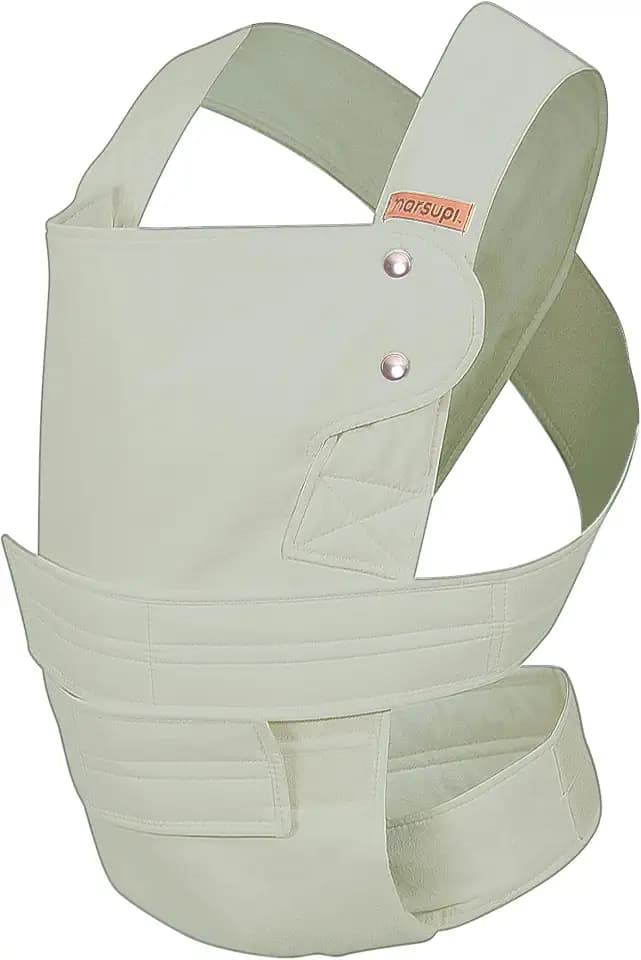 marsupi Babytrage für Neugeborene ab Geburt bis 15kg - kompakte Babytrage mit stabilem Klettsystem - aus luftigem Baumwoll-Leinen-Gewebe, Pistachio (L)